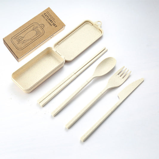 Wheat Straw Folding Tableware Portable Set Detachable Knife, Fork, Spoon And Chopsticks