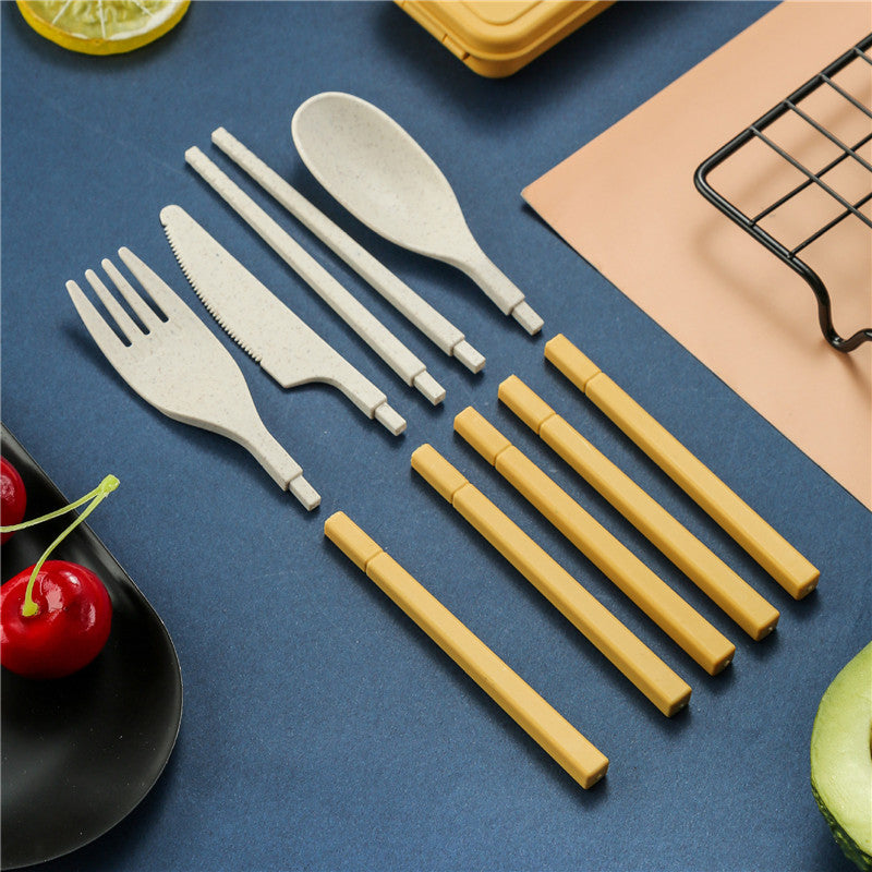 Wheat Straw Folding Tableware Portable Set Detachable Knife, Fork, Spoon And Chopsticks