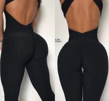 Yoga Jumpsuit Cross Design Backless Tracksuit Full Bodysuit