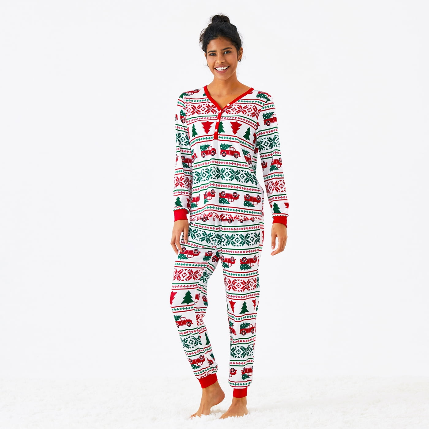 Christmas Pajamas Women Family Matching Santa and Snowflake